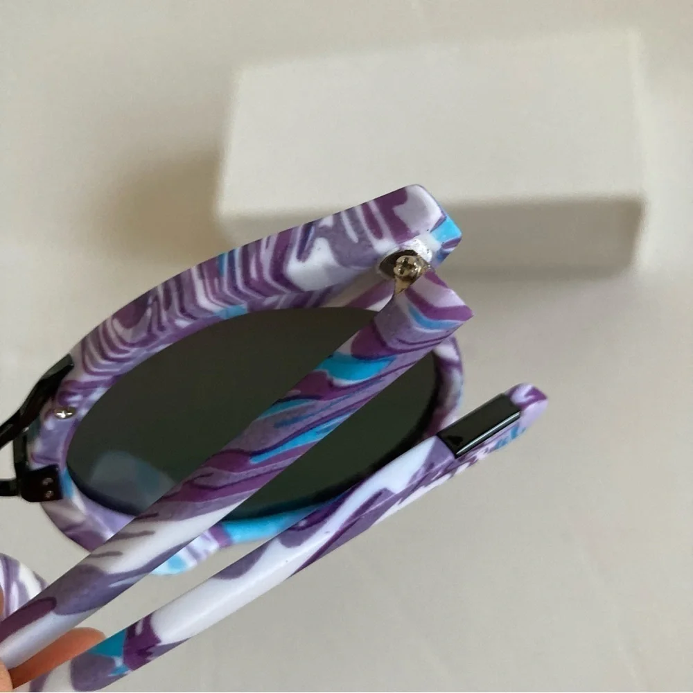 New Retro Sunglasses Marbled Trim Pink Blue White